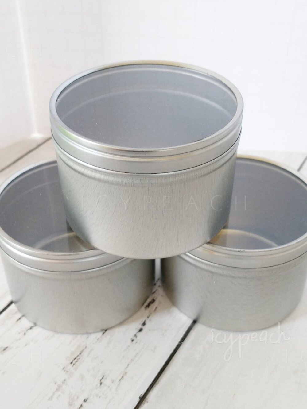 8oz Metal Tins 3 Pack Clear Lid Candle Making, Seamless Round Storage Container
